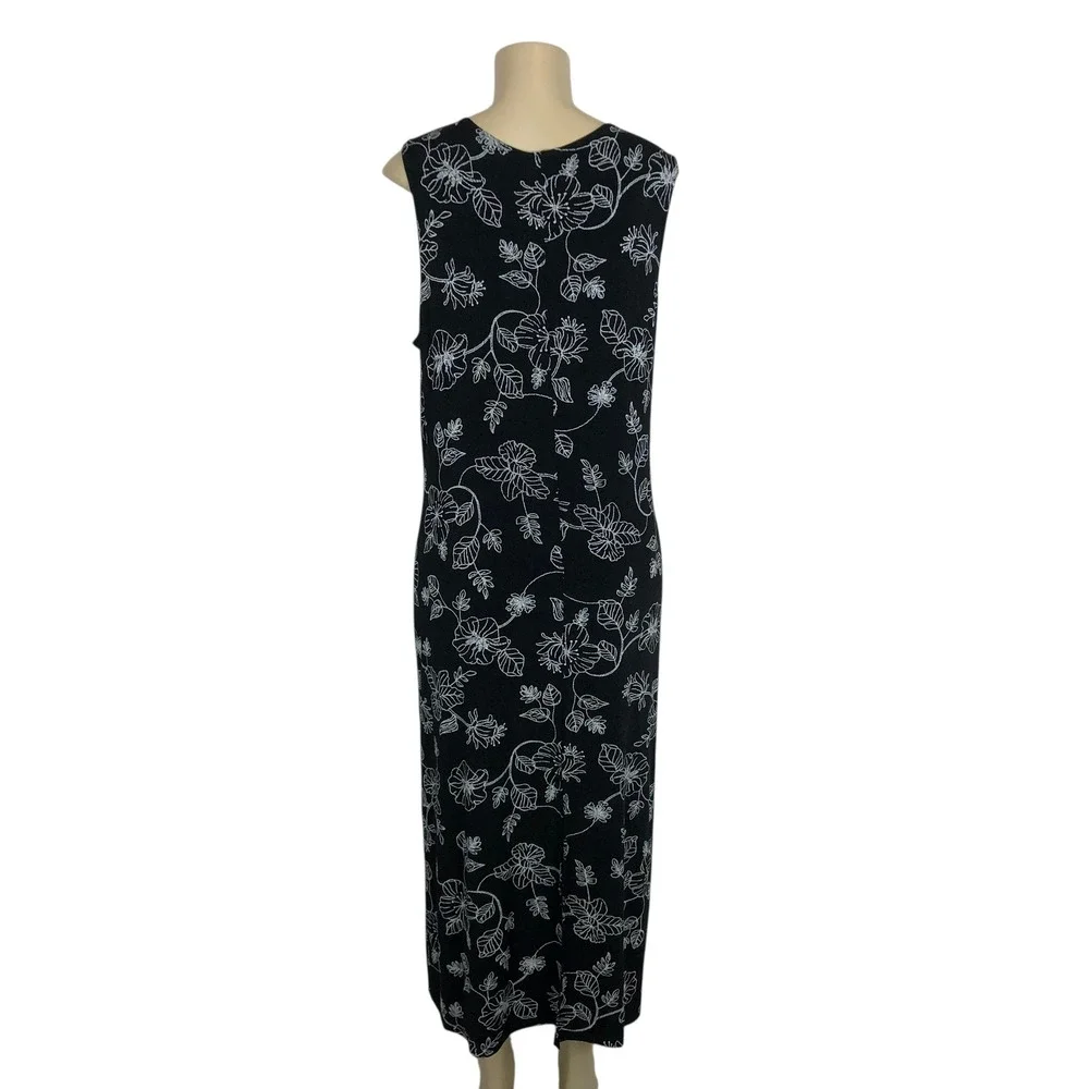 Vintage Peony Black Floral Print Sleeveless Maxi Dress Size 1XL Tropical Beachy - Picture 4 of 8